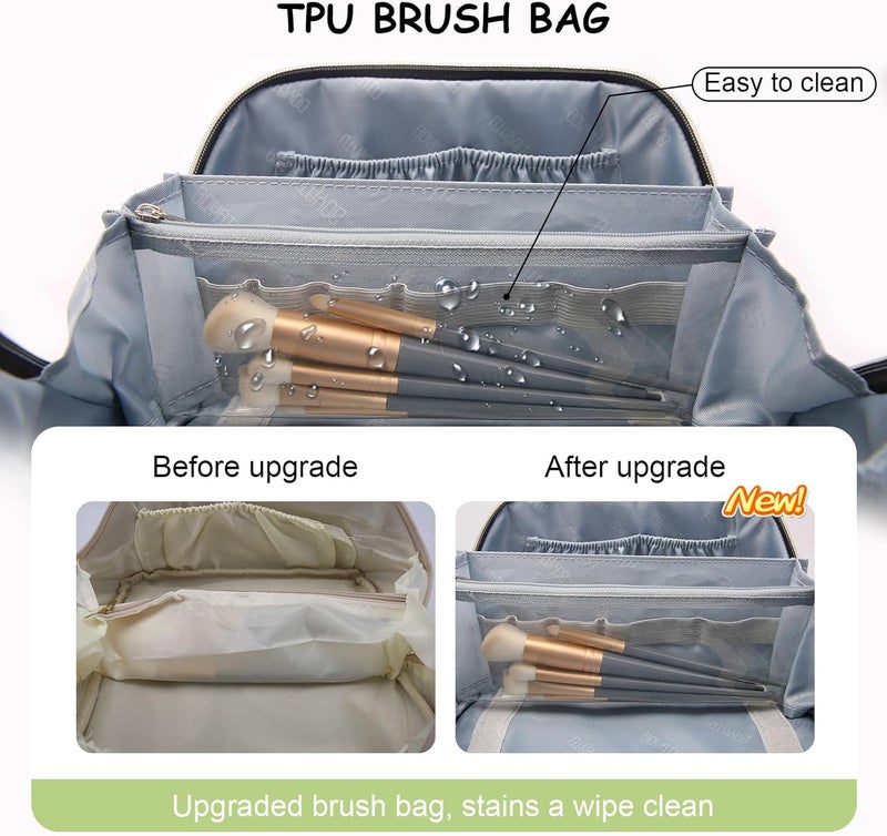 BOYATU Travel Makeup Bag Organizer Cosmetic Bag: 3 Pcs Set Make up Bags for Women with Handle - Waterproof Vegan Leather Toiletry Bags Travel Essentials Pouch with Compartments (01-D-Green) - Image 4